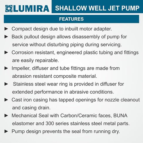 Lumira Shallow Well Jet Pump 1/2 HP, Cast Iron. 115/230 volts single phase in Saudi Arabia