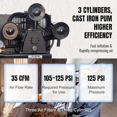 13HP Gas Powered Air Compressor, 3-Cylinder, 30 Gallon Horizontal Tank, Piston Pump Air Compressed System (125 PSI @ 44 CFM) in Kuwait