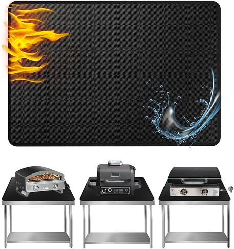 Heat Resistant Grill Mat, 25 x 20 inches Double-sided fireproof and waterproof BBQ protection mat Multi-Purpose for Grills Pizza Ovens Smokers Black in Kuwait