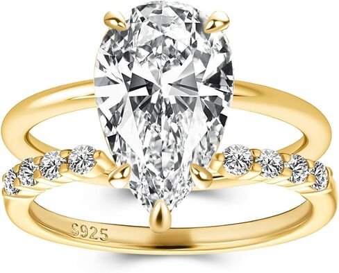 4.0CT Pear Cut Engagement Ring Set for Women,14K Yellow Gold Plated 925 Sterling Silver Simulated Diamond Bridal Wedding Ring Set in Saudi Arabia