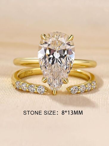 4.0CT Pear Cut Engagement Ring Set for Women,14K Yellow Gold Plated 925 Sterling Silver Simulated Diamond Bridal Wedding Ring Set in Saudi Arabia