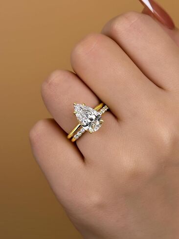 4.0CT Pear Cut Engagement Ring Set for Women,14K Yellow Gold Plated 925 Sterling Silver Simulated Diamond Bridal Wedding Ring Set in Saudi Arabia