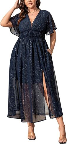 Summer Dresses for Women 2025 Elegant Classy Cocktail Wedding Guest Dress Short Sleeve Slit Maxi with Pockets in Kuwait