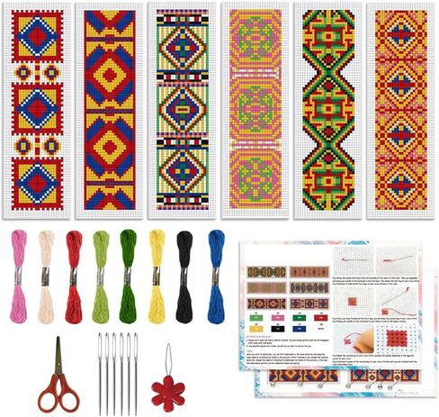 Origach 6 PCS Cross Stitch Lockmark Kit للبالغين المبتدئين ، وقراءة أقوال مجموعة مرجعية مرجعية للتطريز مع تعليمات للمبتدئين المطبوعون مقاطع DIY لمحبي الكتب in Kuwait