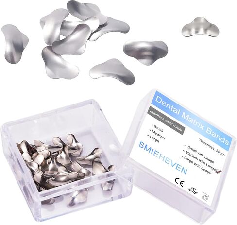 50pcs مصفوفة الأسنان 35μm مصفوفات معدنية الأسنان الناعمة المقطوعة القريبة المقطوعة لملء واستعادة الأسنان الأمامية والخلفية (متوسطة) in Kuwait