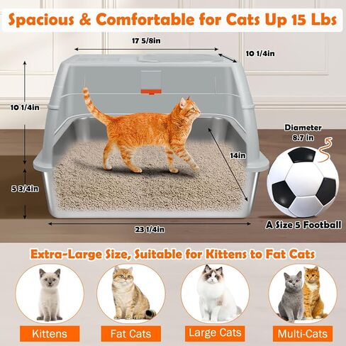 XL Stainless Steel Litter Box, Easy-Clean with Top Exit Design, Odor Control Litter Box with Fully Enclosed Design & Activated Charcoal Space, Trapping Box & Scoop Included (Blue) in Kuwait