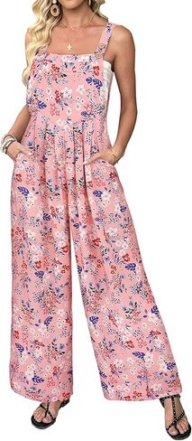 Womens Jumpsuits Overalls Wide Leg Casual Summer Outfits Sleeveless Straps Loose fit Floral Jumpsuits 2025 Black L in Saudi Arabia