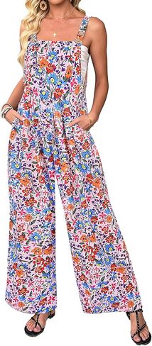 Womens Jumpsuits Overalls Wide Leg Casual Summer Outfits Sleeveless Straps Loose fit Floral Jumpsuits 2025 Black L in Kuwait