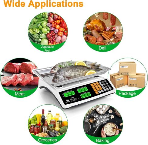 مقياس حوسبة الأسعار 88 رطل/40 كيلوجرام مقياس طعام تجاري لإنشاء اللحوم مع منصة كبيرة من الفولاذ المقاوم للصدأ ، شاشة LCD ، وإضاءة خضراء مشرقة لأسواق المزارعين ، ديلي ، （ليس للتجارة） in Kuwait