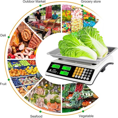 مقياس حوسبة الأسعار 88 رطل/40 كيلوجرام مقياس طعام تجاري لإنشاء اللحوم مع منصة كبيرة من الفولاذ المقاوم للصدأ ، شاشة LCD ، وإضاءة خضراء مشرقة لأسواق المزارعين ، ديلي ، （ليس للتجارة） in Kuwait