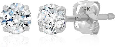 14k Gold Solitaire Round Cubic Zirconia Earrings Studs for Women & Men | Anti Tarnishing CZ Stud Earrings with 14k Gold Butterfly Pushbacks | 4MM-7.5MM by MAX + STONE in Saudi Arabia