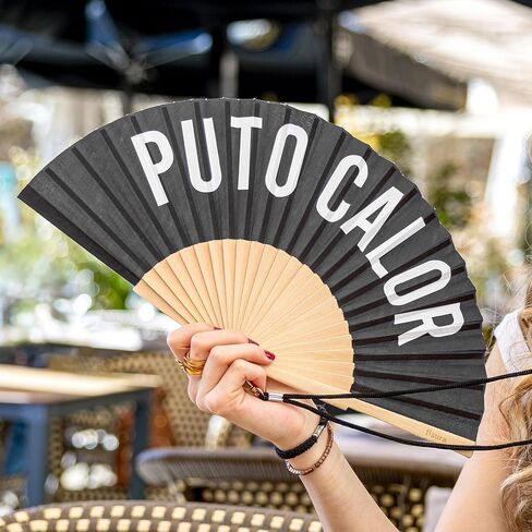 Fisura – Original Folding Fan F*cking climate change, Wooden Hand Fans for Women foldable - Blue Design for Raves, Festivals, Weedings - Hanger included, Size: 16.7 x 9 inches in Saudi Arabia