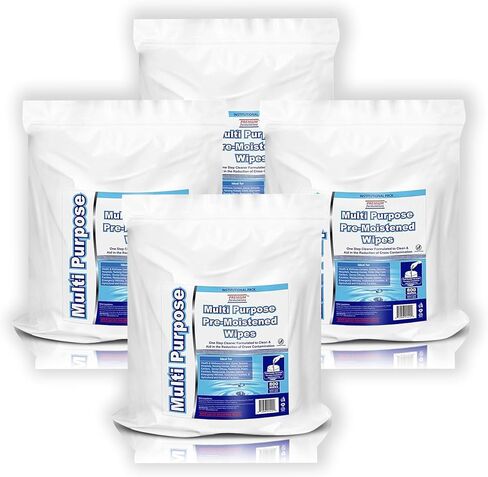 Wet Wipes Bulk - 4 x 800 Count Refill Bags (3200 Commercial Disposable Wipes) Value Pack - For Upward Pull Dispenser Ideal For Public Use in Kuwait