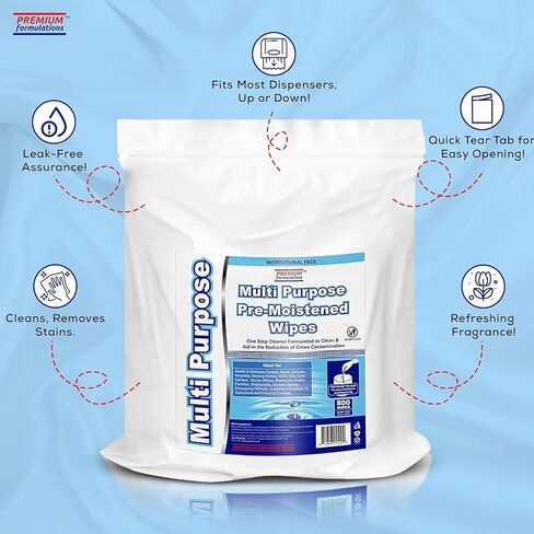 Wet Wipes Bulk - 4 x 800 Count Refill Bags (3200 Commercial Disposable Wipes) Value Pack - For Upward Pull Dispenser Ideal For Public Use in Kuwait