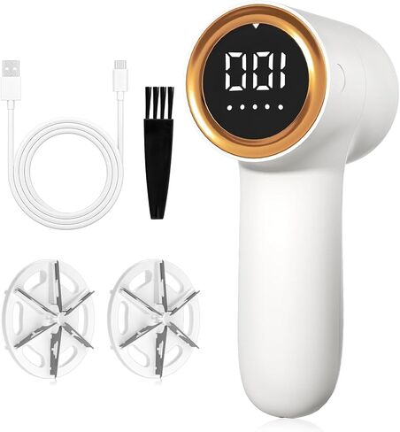M-MAX Electric Lint Remover, 5-Speed Adjustable Fabric Shaver with LED Display,6 Leaf Blades Reusable Portable Clothes Shaver for Furniture/Carpets/Coats - Eco-Friendly Pet Owners Essential,White in Saudi Arabia