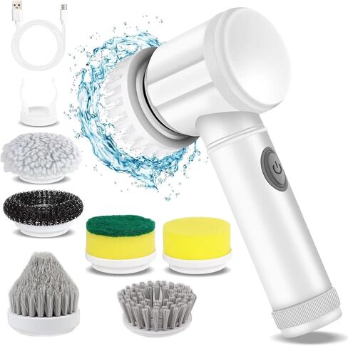 Electric Spin Scrubber - Shower Scrubber,Bathroom Scrubber Electric,for Cleaning Tub, Floor, Tile, Window, Sink, Kitchen Cleaning with 6 Electric Cleaning Brush Head (6) in Kuwait