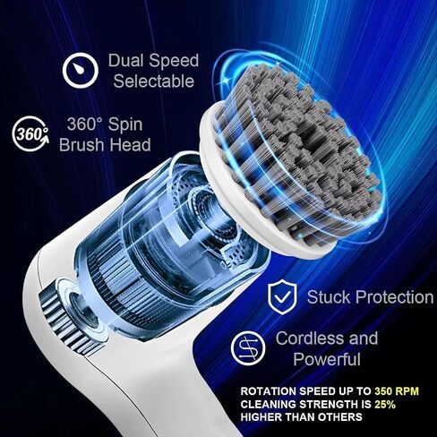 Electric Spin Scrubber - Shower Scrubber,Bathroom Scrubber Electric,for Cleaning Tub, Floor, Tile, Window, Sink, Kitchen Cleaning with 6 Electric Cleaning Brush Head (6) in Kuwait