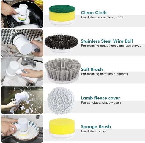 Electric Spin Scrubber - Shower Scrubber,Bathroom Scrubber Electric,for Cleaning Tub, Floor, Tile, Window, Sink, Kitchen Cleaning with 6 Electric Cleaning Brush Head (6) in Kuwait