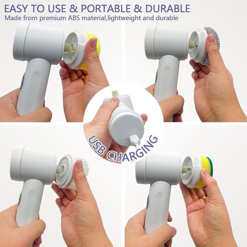 Electric Spin Scrubber - Shower Scrubber,Bathroom Scrubber Electric,for Cleaning Tub, Floor, Tile, Window, Sink, Kitchen Cleaning with 6 Electric Cleaning Brush Head (6) in Kuwait