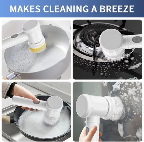 Electric Spin Scrubber - Shower Scrubber,Bathroom Scrubber Electric,for Cleaning Tub, Floor, Tile, Window, Sink, Kitchen Cleaning with 6 Electric Cleaning Brush Head (6) in Kuwait