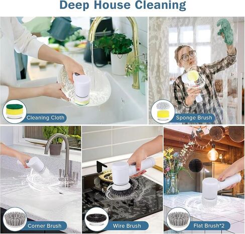 Electric Spin Scrubber - Shower Scrubber,Bathroom Scrubber Electric,for Cleaning Tub, Floor, Tile, Window, Sink, Kitchen Cleaning with 6 Electric Cleaning Brush Head (6) in Kuwait