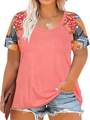 RITERA Plus Size Tops for Women Blouse Button Summer Crewneck Short Sleeve Fashion Casual T-Shirts Pullover XL-5XL in Kuwait