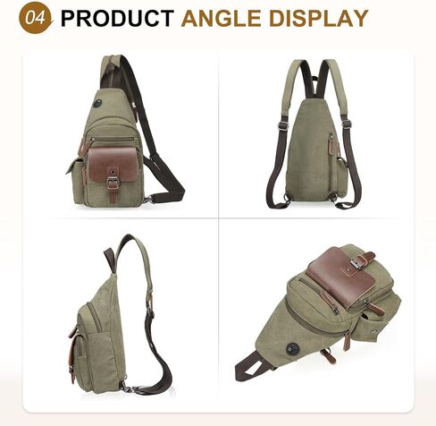 Canvas Sling Bag for Women Men, Crossbody Backpack Vintage Convertible, Rucksack Shoulder Bag W/Leather Accents for Outdoor Cycling Hiking Travel, Khaki in Kuwait