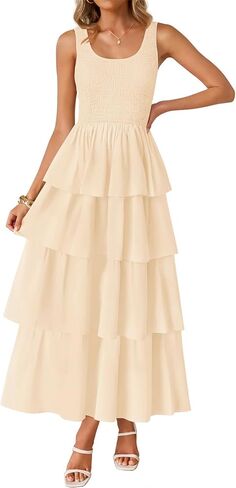 ZESICA Women's 2025 Summer Boho Sleeveless Midi Dress Scoop Neck Ruffle Tiered Layered Swing Long Beach Vacation Dresses in Kuwait