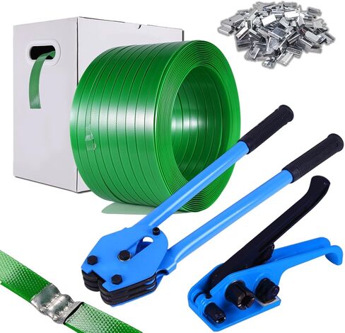 Banding Strapping Kit, Pallet Strapping Kit, Packaging Banding Tool with 5/8" Width, 1000' Length Polyester Strapping Coil Roll and Dispenser Box – Heavy Duty Certified 1200 lbs Break in Kuwait