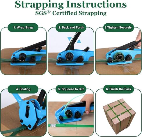 Banding Strapping Kit, Pallet Strapping Kit, Packaging Banding Tool with 5/8" Width, 1000' Length Polyester Strapping Coil Roll and Dispenser Box – Heavy Duty Certified 1200 lbs Break in Kuwait