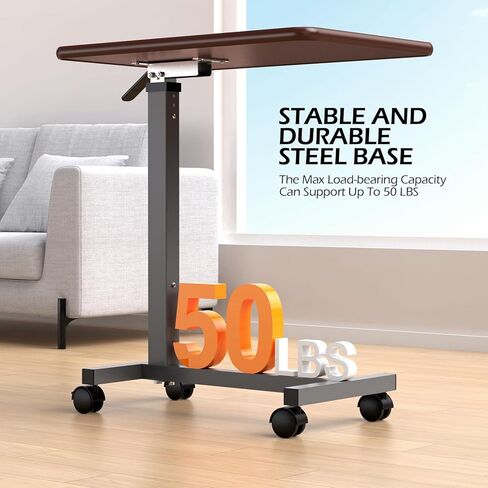 WOTURE Adjustable Overbed Table with Wheels, Bedside Rolling Table, Pneumatic Height Adjustment, Hospital Bed Table on Wheels, Standing Desk, Bedridden & Mobility Needs, Walnut in Saudi Arabia
