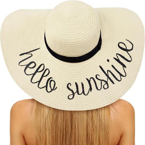 Floppy Beach Hats for Women Straw Sun Hat Foldable Wide Brim Embroidered Roll up for Summer Honeymoon Vacation Travel UPF 50+ in Kuwait