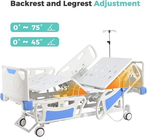 Premium 5 Function Full Electric ICU Hospital Bed with 4.7" Mattress for Home Use-17.7" - 29.5" Height Range-CPR One-Click Recovery-5" Casters, 530LBS Loading, Adjustable Medical Bed Frame in Saudi Arabia