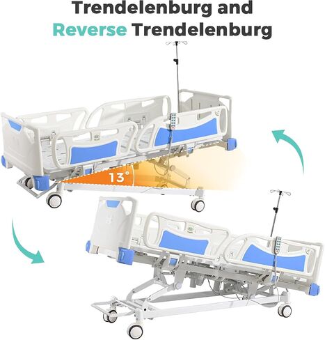 Premium 5 Function Full Electric ICU Hospital Bed with 4.7" Mattress for Home Use-17.7" - 29.5" Height Range-CPR One-Click Recovery-5" Casters, 530LBS Loading, Adjustable Medical Bed Frame in Saudi Arabia