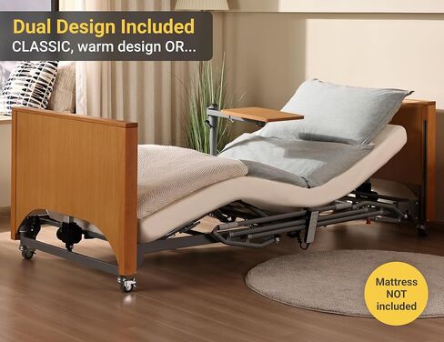 Hospital Bed with 5 Electric Functions – Advanced German Technology Medical Bed for Home Use – Overbed Table & Rails Included – Adjustable Height 8.5"-25" in Saudi Arabia