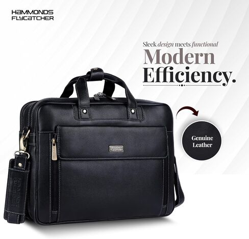 Genuine Leather Laptop Bag for Men - Office Bag - Fits Up to 15.6 Inch Laptop - Laptop Messenger Bags/Leather Bag for Men with Adjustable Shoulder Strap and Trolley Strap - Black, in Saudi Arabia