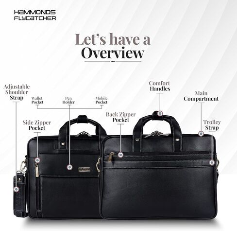 Genuine Leather Laptop Bag for Men - Office Bag - Fits Up to 15.6 Inch Laptop - Laptop Messenger Bags/Leather Bag for Men with Adjustable Shoulder Strap and Trolley Strap - Black, in Saudi Arabia