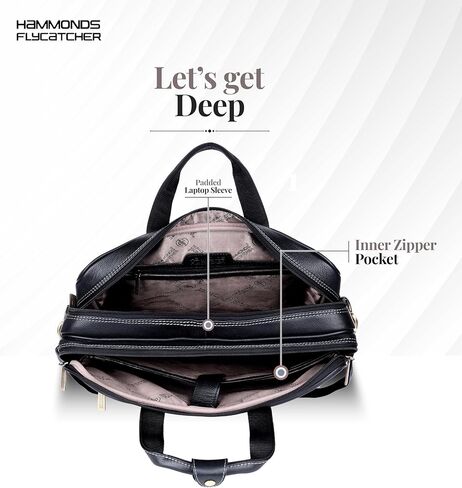 Genuine Leather Laptop Bag for Men - Office Bag - Fits Up to 15.6 Inch Laptop - Laptop Messenger Bags/Leather Bag for Men with Adjustable Shoulder Strap and Trolley Strap - Black, in Saudi Arabia