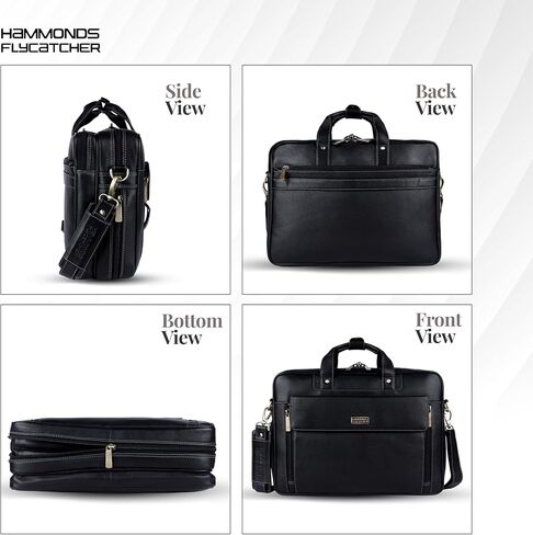 Genuine Leather Laptop Bag for Men - Office Bag - Fits Up to 15.6 Inch Laptop - Laptop Messenger Bags/Leather Bag for Men with Adjustable Shoulder Strap and Trolley Strap - Black, in Saudi Arabia