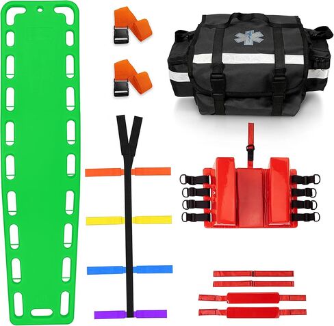 SURGICAL ONLINE First Responder EMT Backboard Spine Board Stretcher Immobilization with Head Bed and Spider Straps - Gift EMT Trauma Bag … (Orange) in Kuwait