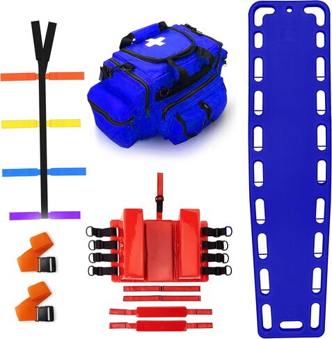 Rescue Kit Comprehensive Emergency Support with Spine Board, Head Immobilizer, Trauma Bag & 10-Point Strap - Durable, Lightweight for First Responders, Blue in Saudi Arabia