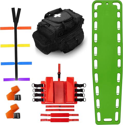 Rescue Kit Comprehensive Emergency Support with Spine Board, Head Immobilizer, Trauma Bag & 10-Point Strap - Durable, Lightweight for First Responders, Blue in Saudi Arabia