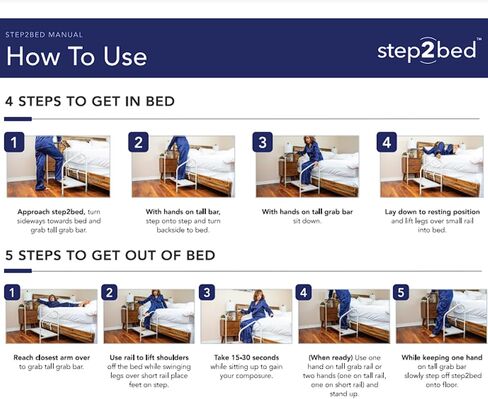 Step2Bed Bed Rails For Elderly with Adjustable Height Bed Step Stool & LED Light for Fall Prevention - Portable Medical Step Stool comes with Handicap Grab Bars making it easy to get in and out of bed in Saudi Arabia