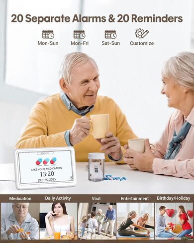 Clock with Day and Date for Elderly, 7" Large Display Digital Calendar Day Clock with 20 Custom Alarms and Medicine Reminders, 12 Display Modes, Dimmable Dementia Alzheimers Clocks for Seniors in Saudi Arabia