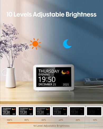 Clock with Day and Date for Elderly, 7" Large Display Digital Calendar Day Clock with 20 Custom Alarms and Medicine Reminders, 12 Display Modes, Dimmable Dementia Alzheimers Clocks for Seniors in Saudi Arabia