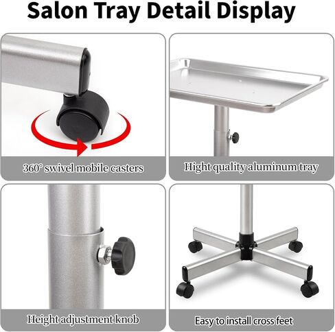 Salon Tray, Salon Color Tray with Adjustable Height, Salon Tray on Wheels, Salon Rolling Tray, Ideal Use As Tattoo Tray＆Dental Tray in Saudi Arabia