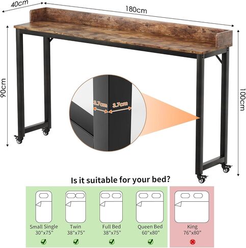 Arlopu Overbed Table with 360° Wheels, Queen Size Mobile Bed Desk with Heavy Duty Metal Leg, Sturdy Laptop Cart & Dining Table for Bedroom, Living Room, Hospital Use (White) in Saudi Arabia