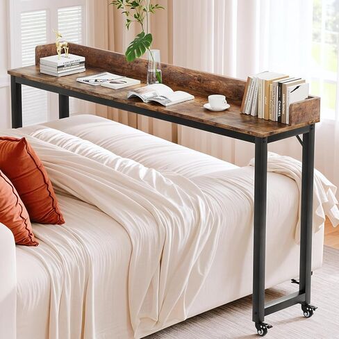 Arlopu Overbed Table with 360° Wheels, Queen Size Mobile Bed Desk with Heavy Duty Metal Leg, Sturdy Laptop Cart & Dining Table for Bedroom, Living Room, Hospital Use (White) in Saudi Arabia