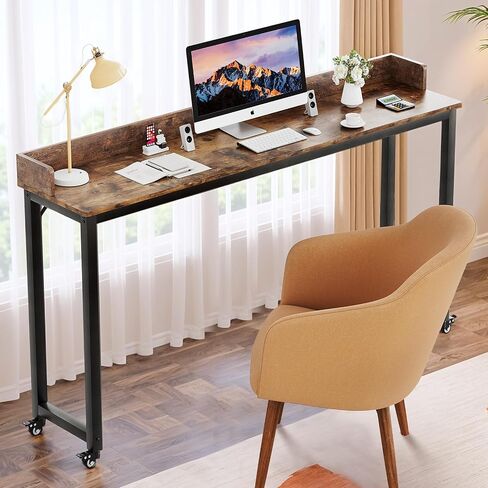 Arlopu Overbed Table with 360° Wheels, Queen Size Mobile Bed Desk with Heavy Duty Metal Leg, Sturdy Laptop Cart & Dining Table for Bedroom, Living Room, Hospital Use (White) in Saudi Arabia