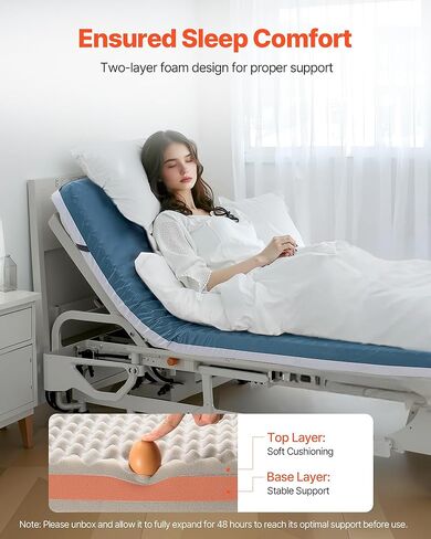 VEVOR Hospital Bed Mattress, 300 lbs Load, Long Term Care Pressure Redistribution Medical-Grade Dual Layer Foam Mattress, Waterproof for Bedsore Treatment Nursing Homes and Home Care, 34 x 76 x 3.5 in in Saudi Arabia